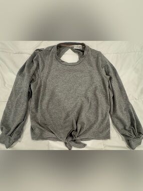 Skonhet Brand Grey Long Sleeve Tie-Front Tee with Design to Show Upper Back!